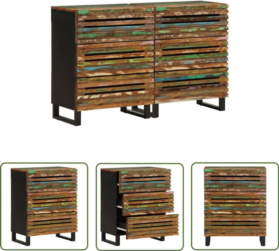 The Living Store Dressoirs 2 st 60x34x75 cm massief acaciahout Dressoir Industrieel Design Houten Dressoir Massief Acaciahout Vintage Dressoir