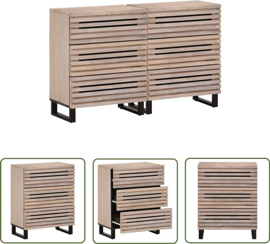The Living Store Dressoirs 2 st 60x34x75 cm massief mangohout Dressoir Industrieel Design Mangohout Vintage Woonkamermeubilair