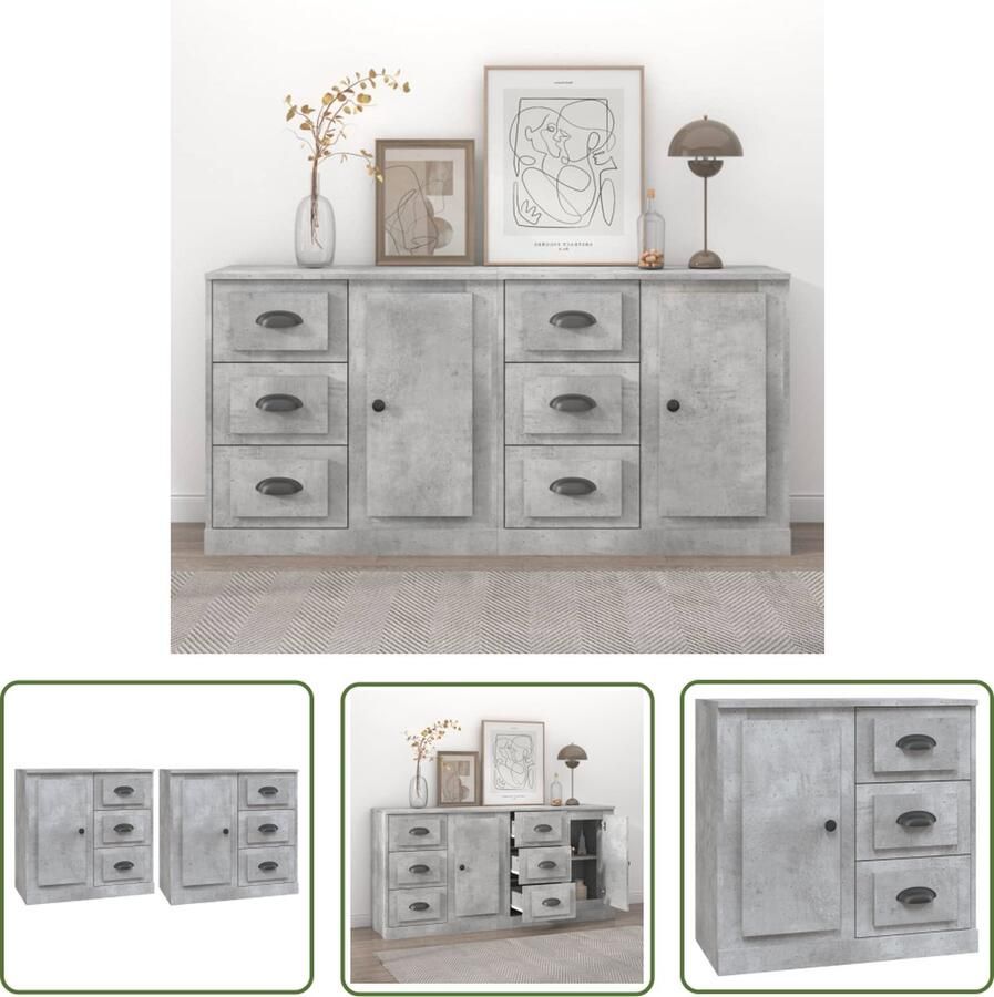 The Living Store Dressoirs 2 st bewerkt hout betongrijs Dressoir Houten Dressoir Grijze Dressoir Vintage Dressoir Modern Dressoir
