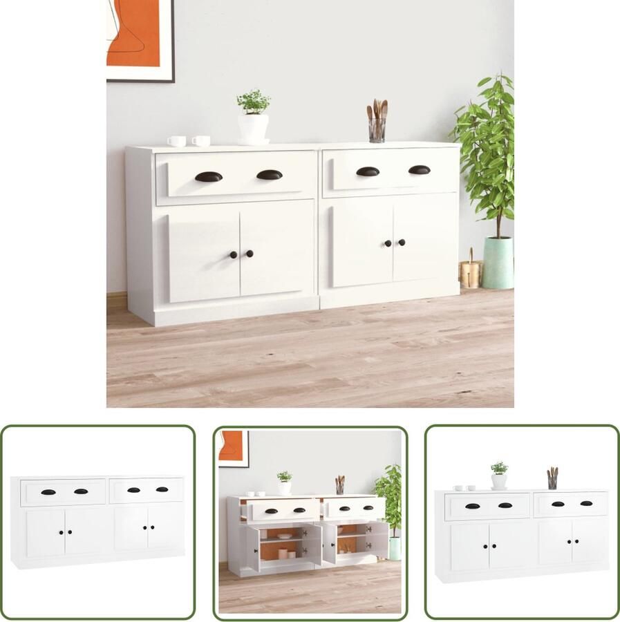 The Living Store Dressoirs 2 st bewerkt hout hoogglans wit Dressoir Wit Dressoir Houten Dressoir Moderne Dressoir Vintage Dressoir