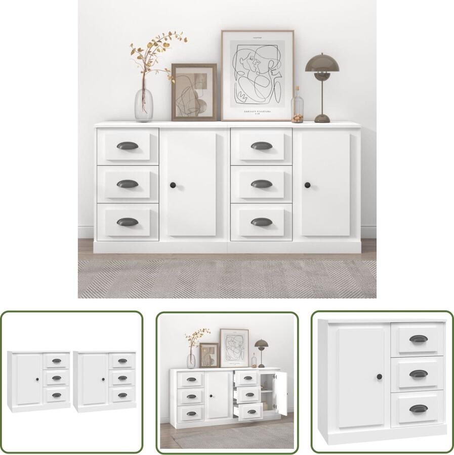 The Living Store Dressoirs 2 st bewerkt hout wit Dressoir Witte Dressoir Houten Dressoir Vintage Dressoir Opbergkast