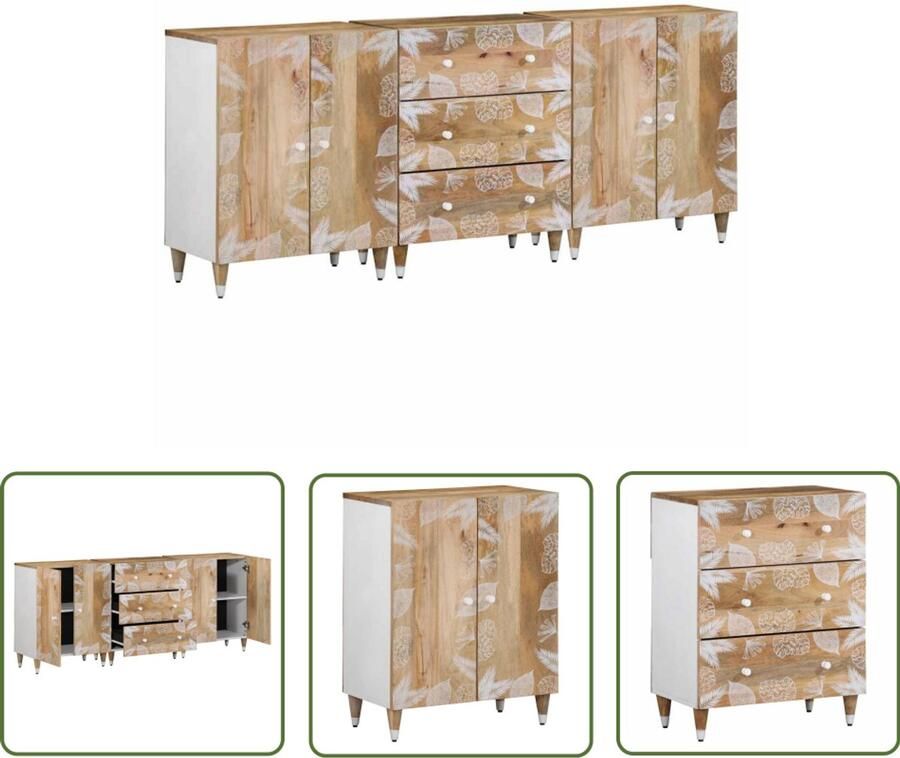 The Living Store Dressoirs 3 st 60x33 5x75 cm massief mangohout Dressoir Mango Hout Opbergruimte Meubels Salontafel