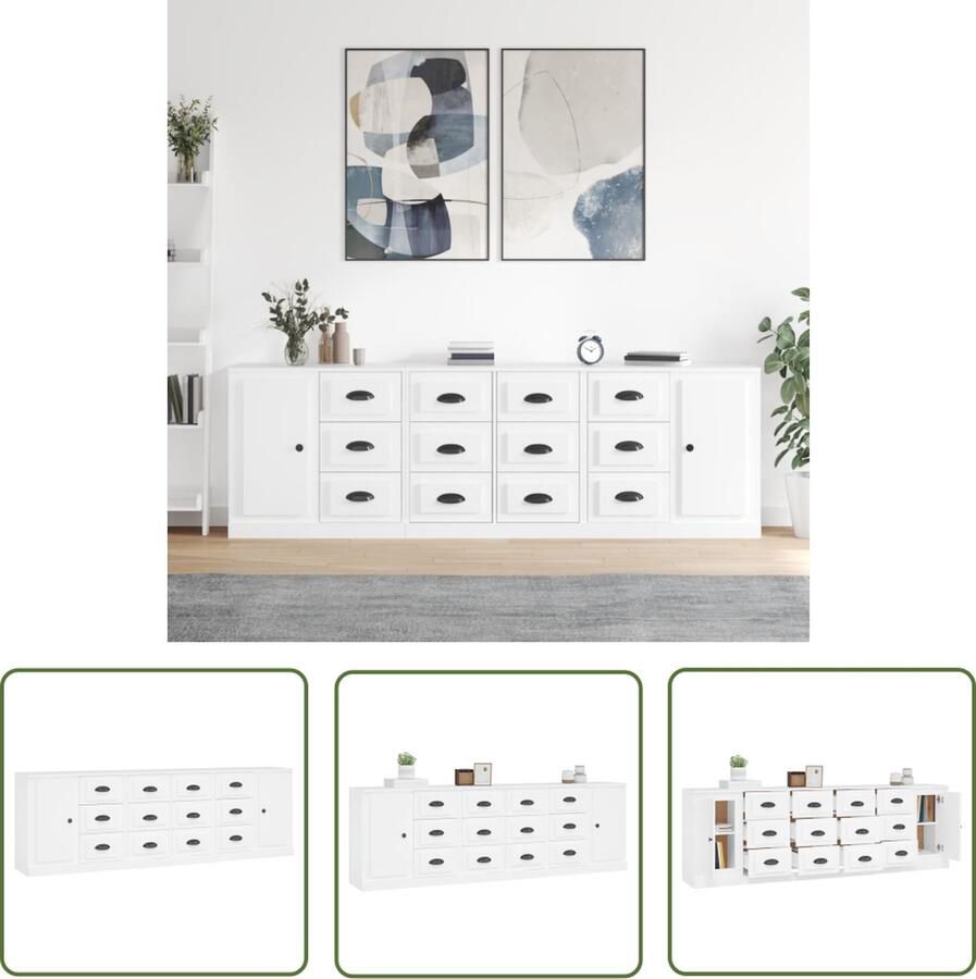 The Living Store Dressoirs 3 st bewerkt hout wit Dressoir Meubel Houten Dressoir Wit Dressoir Vintage Dressoir