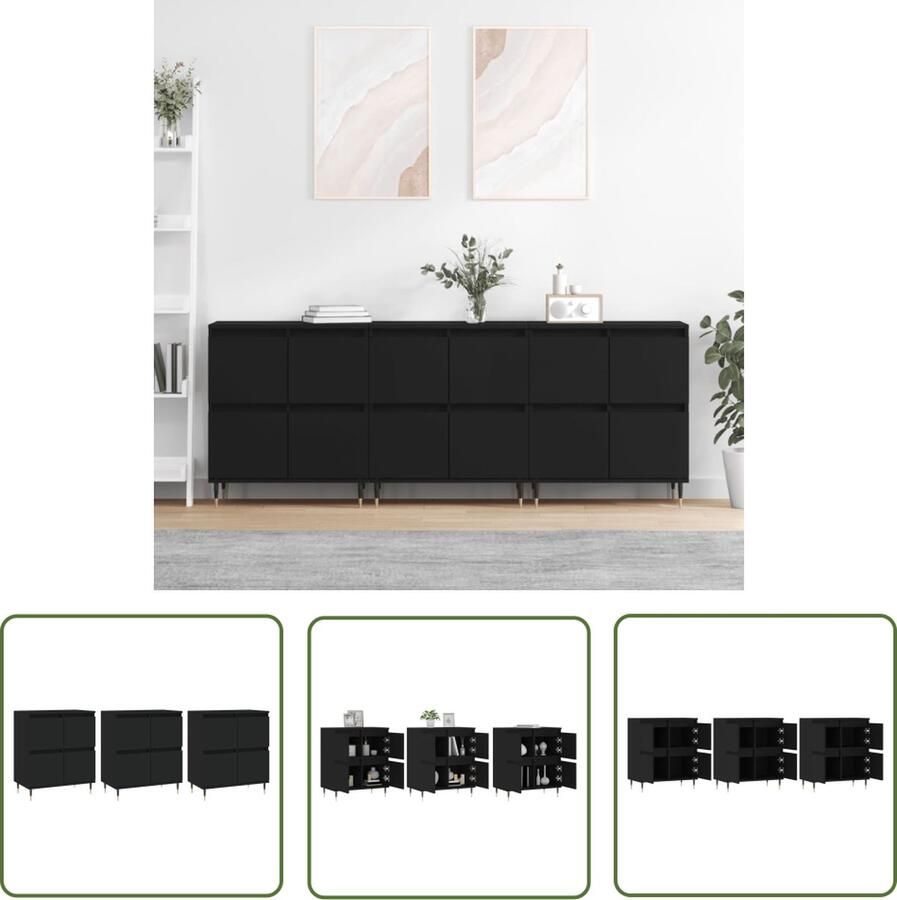 The Living Store Dressoir Klassieke Meubelen 180 x 35 x 70 cm Zwart