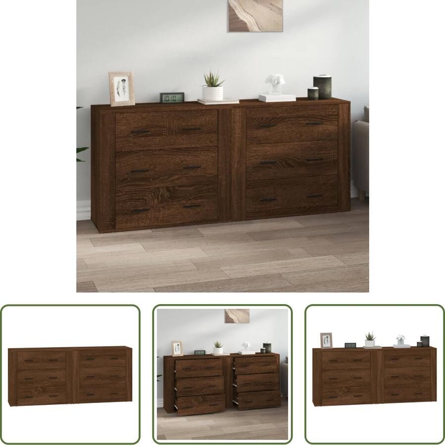 The Living Store Dressoirs Classic Bruineiken Set van 2 80 x 33 x 70 cm (L x B x H)