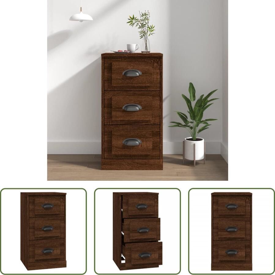 The Living Store Dressoir 36x35 5x67 5 cm bewerkt hout bruin eikenkleur Dressoir Kast Houten Dressoir Vintage Dressoir Salontafel