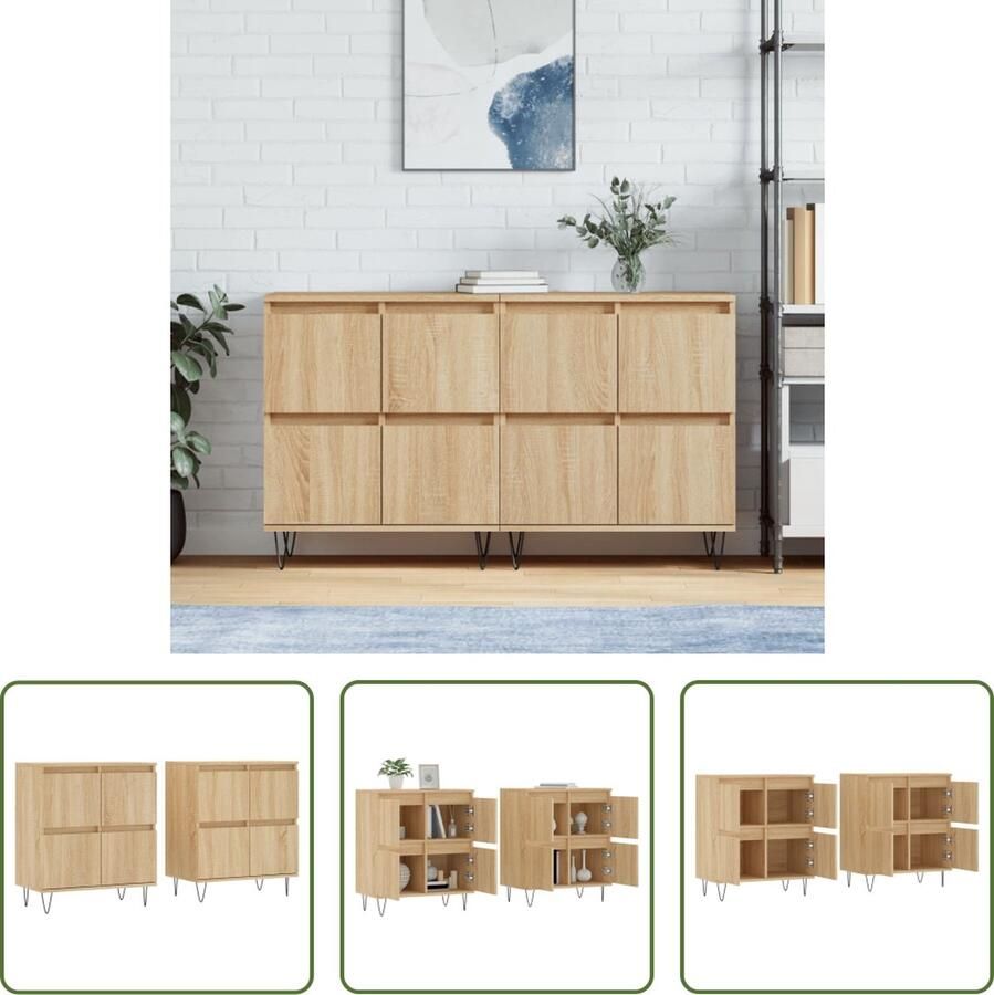 VidaXL Houten Dressoirs 2 st bewerkt hout sonoma eikenkleurig Sonoma Eiken Dressoirs Vintage Dressoirs Salontafel