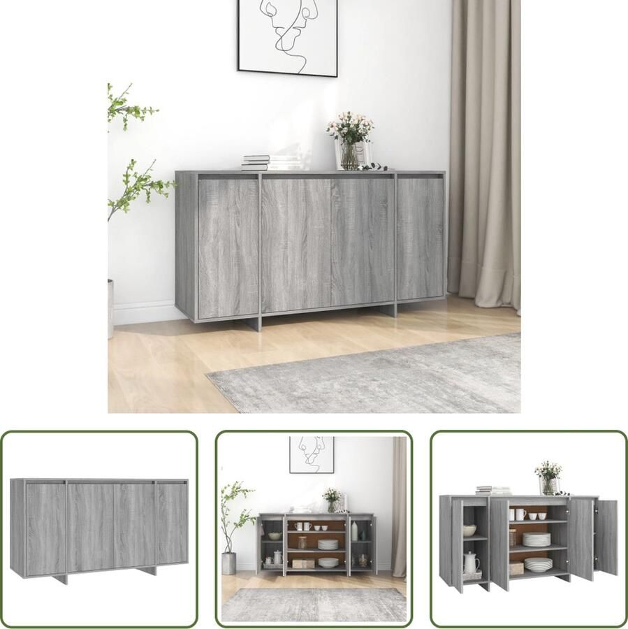 The Living Store Dressoir 135x41x75 cm bewerkt hout grijs sonoma eikenkleurig Dressoir Opbergkast Salontafel Tv-stand Grijze Meubels