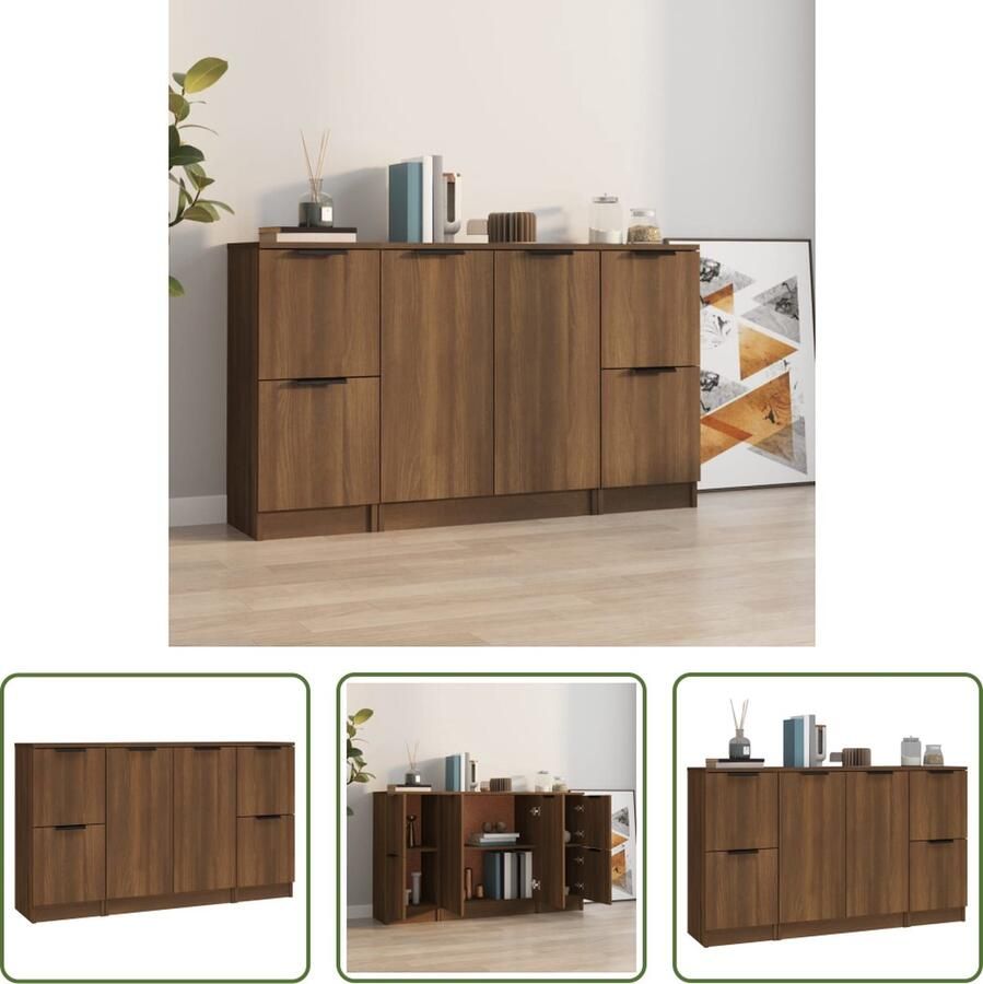 VidaXL The Living Store Dressoirs 3 st bewerkt hout bruin eikenkleur Dressoir Minimalistisch Design Houten Dressoir Bruine Eik Opbergkast