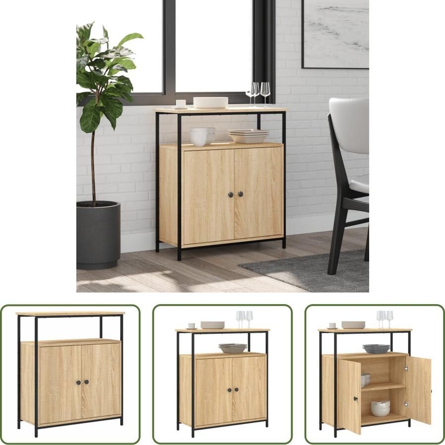 The Living Store Dressoir 70x30x80 cm bewerkt hout sonoma eikenkleurig Dressoir Salontafel Houten Dressoir Opbergkast Woonaccessoires