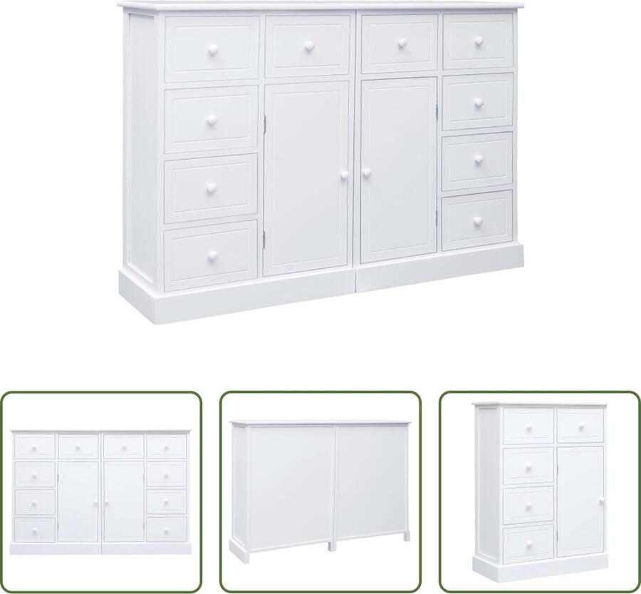 The Living Store Dressoirset Wit 113 x 30 x 79 cm 10 lades en 2 vakken Paulowniahout populierenhout en MDF