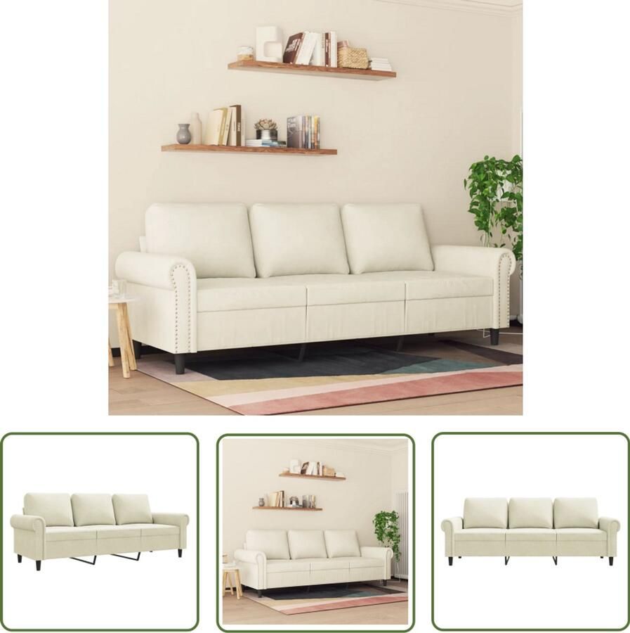 The Living Store Driezitsbank 180 cm fluweel crèmekleurig 3 Zits Bank Fluweel Sofa Lounge Bank Salontafel Living Room Furniture
