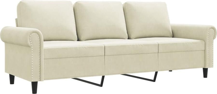 The Living Store Driezitsbank 180 cm fluweel crèmekleurig 3 Zits Bank Fluweel Sofa Lounge Bank Salontafel Living Room Furniture - Foto 2