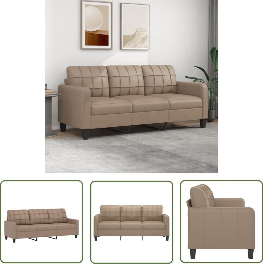 The Living Store Bank Cappuccino Kunstleer 198x77x80 Duurzaam en Comfortabel 3 Zits Bank Bruine Bank Lederlook Bank Lounge Bank Banks Kopen - Foto 2