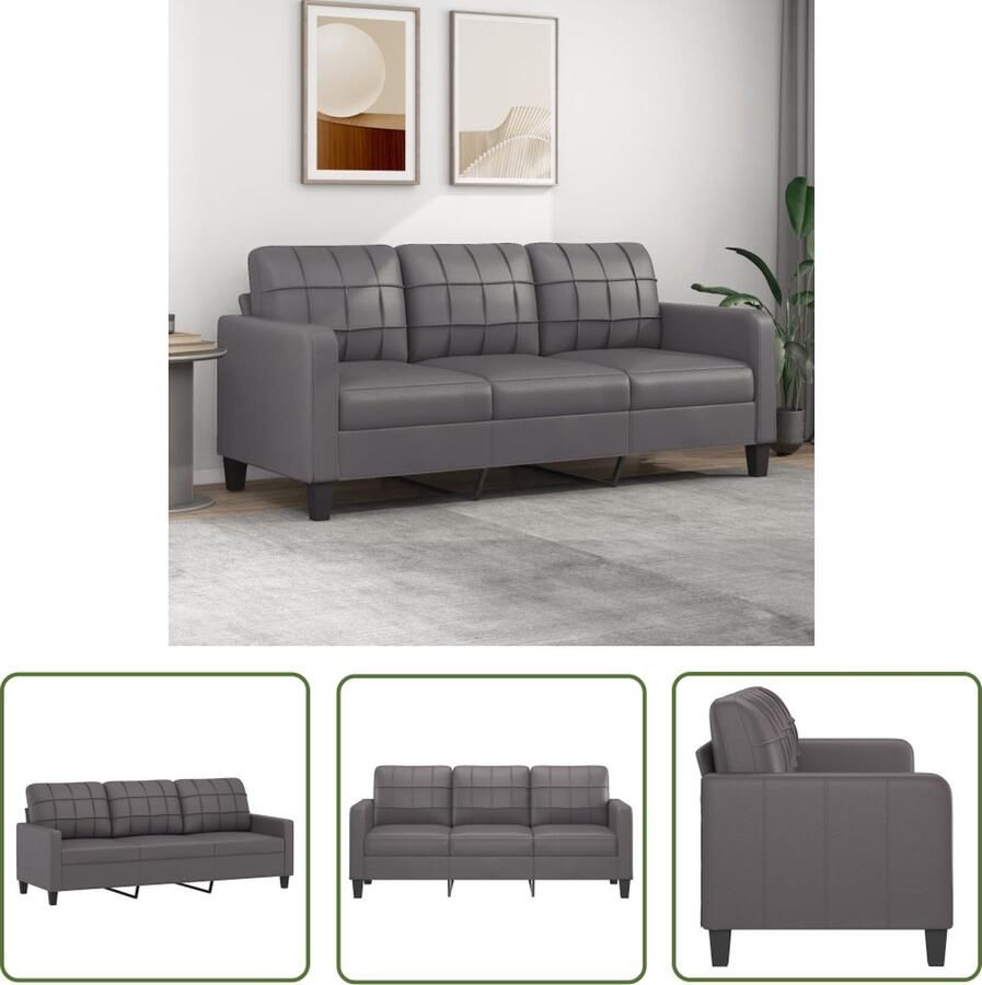The Living Store 3-zitsbank Kunstleren bank 198x77x80 cm Grijs 3-zitsbank Banks Kopen Lounge Meubels Kunstleder Sofa Grijze Bank