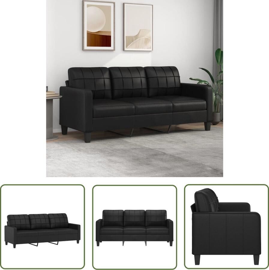 The Living Store Bank Zwart 3-zits 198x77x80 cm Kunstleer Metalen frame Drie Persoons Bank Bankstellen Lederlook Bank Zwarte Bank Lounge Meubilair