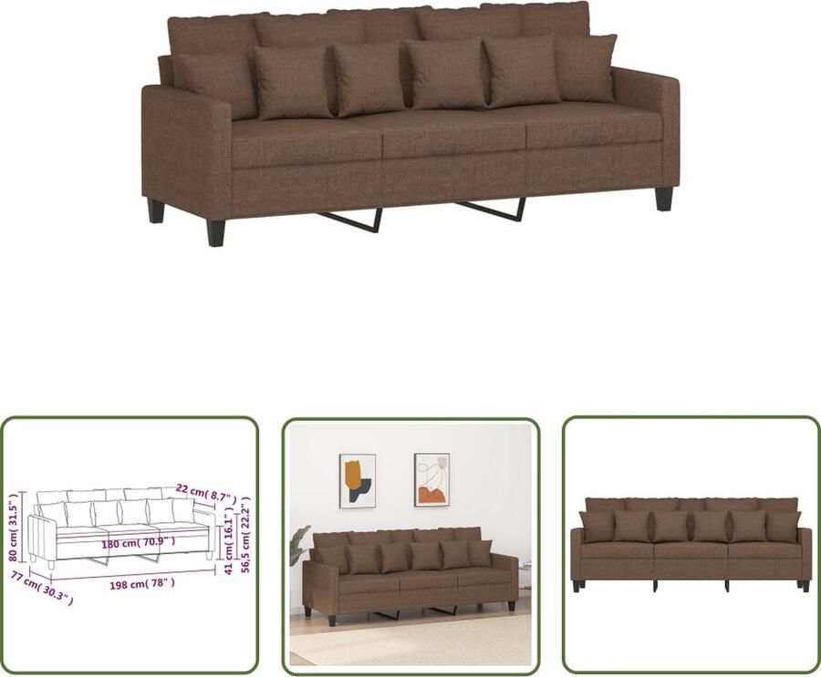 The Living Store 3-zitsbank bruin 198 x 77 x 80 cm Duurzame stof 3 Zits Bank Bruine Bank Banks Kopen Woonkamer Meubels Lounge Bank