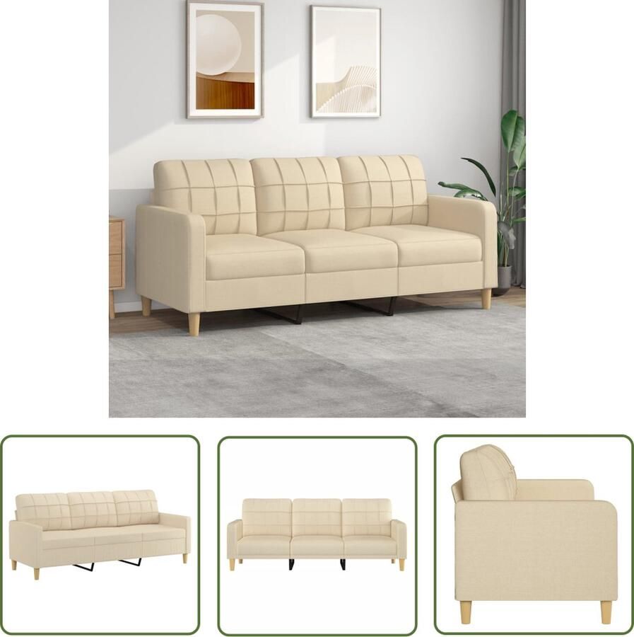 The Living Store Driezitsbank 180 cm stof crèmekleurig 3-zitsbank Lounge Bank Bankstellen Stoffen Bank Creme Bank - Foto 2