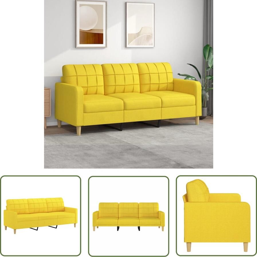 The Living Store Bank 3-Zits Lichtgeel 198 x 77 x 80cm Duurzame stof 3 Zits Bank Lichtgele Bank Banks Kopen Lounge Bank Stoffen Bank