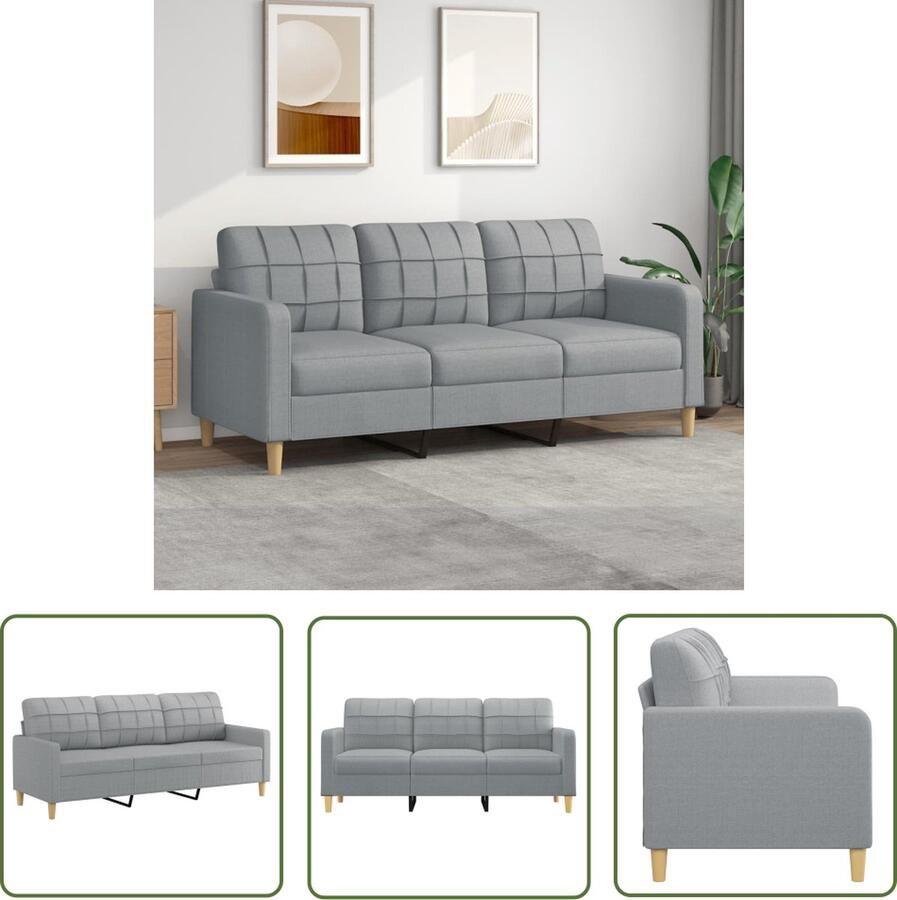 The Living Store 3-zitsbank Lichtgrijs 198 x 77 x 80 cm Duurzame stof Stevig frame Comfortabele zitting Drie Persoons Bank Lounge Bank Banks Kopen Grijze Bank Stoffen Bank