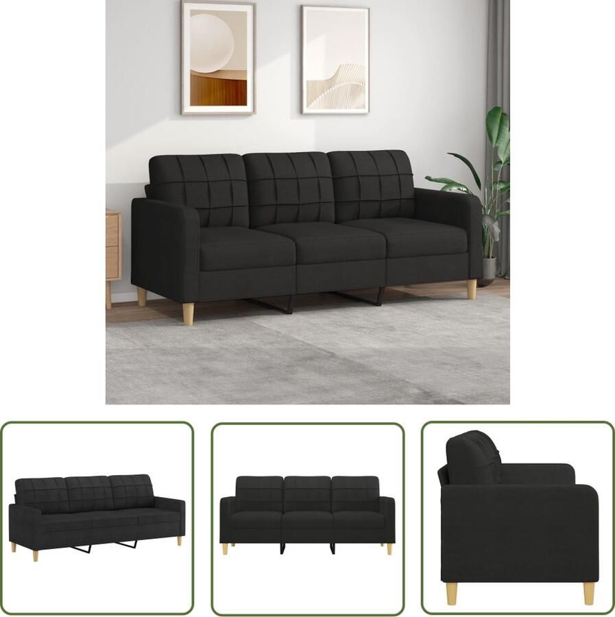 The Living Store 3-zitsbank Duurzame stof Stevig frame Comfortabele zit Opvallend ontwerp Zwart 3-zitsbank Banks Kopen Lounge Meubels Stoffen Bank Zwarte Bank