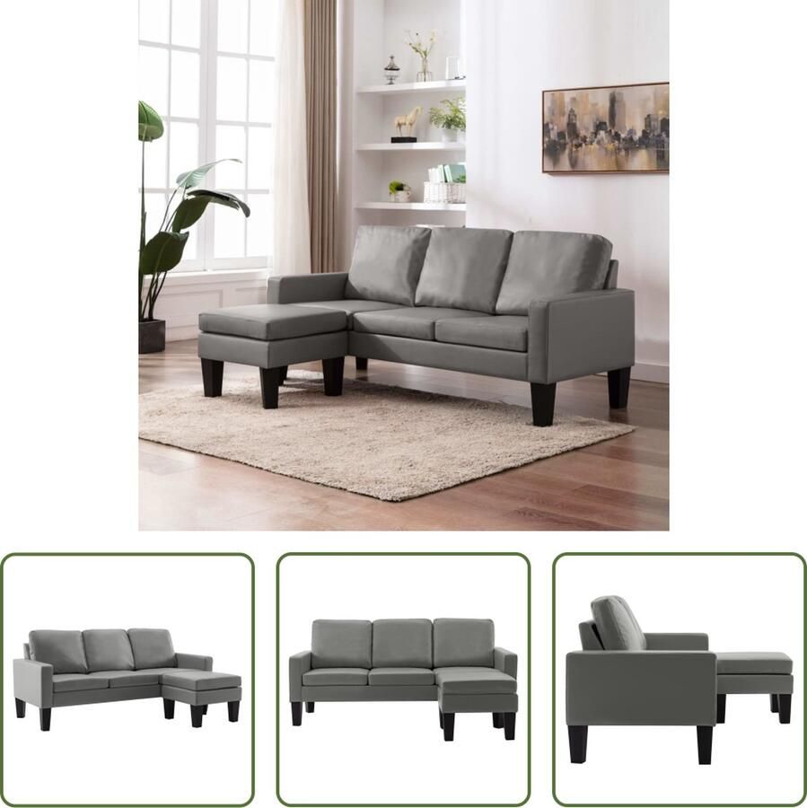 The Living Store Driezitsbank 184 x 76 x 82.5 cm Grijs Kunstleer