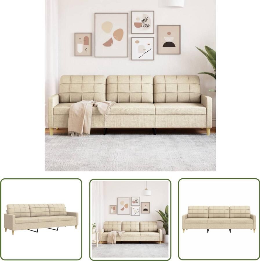 The Living Store Driezitsbank 210 cm stof crème Drie Persoons Bank Bankstellen Salontafel Living Room Meubels Creme Bank