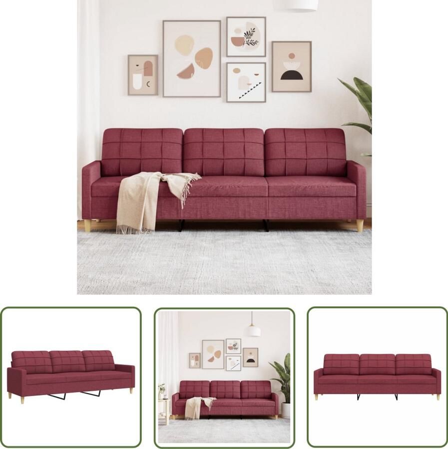 The Living Store Driezitsbank 210 cm stof wijnrood 3 Zits Bank Bankstel Woonkamer Meubels Stoffen Bank Rode Bank