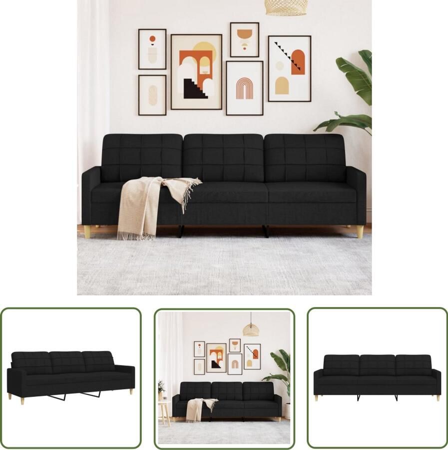The Living Store Driezitsbank 210 cm stof zwart Drie Zits Bank Zwarte Bank Moderne Bank Design Bank Banks Kopen