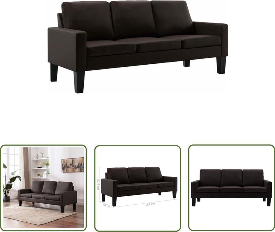 The Living Store Driezitsbank Bruin Kunstleer Houten frame 184 x 76 x 82.5 cm - Foto 2