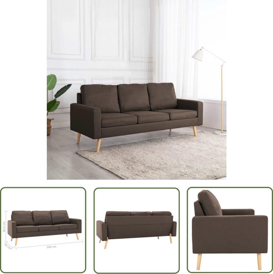 The Living Store Driezitsbank bruin Stof 184 x 76 x 82.5 cm comfortabele zitervaring
