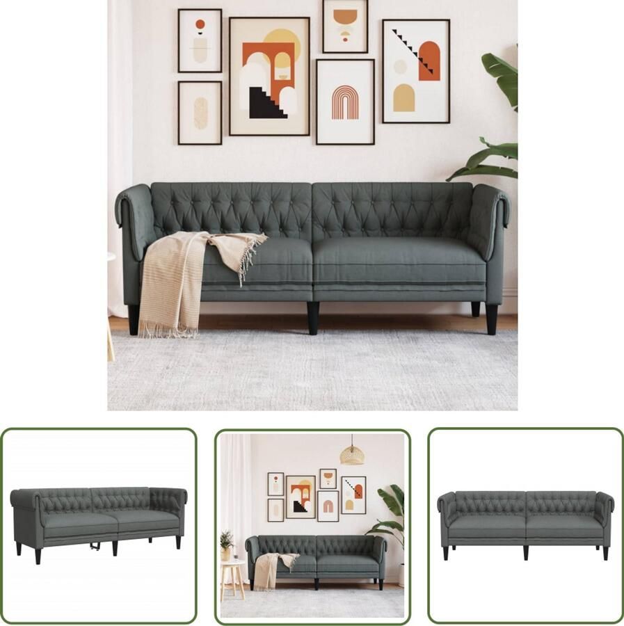 The Living Store Chesterfield 3-zitsbank 201.5 x 74.5 x 74.5 cm Donkergrijs Duurzame stof Chesterfield Bank Drezitsbank Lederlook Bank Donkere Bank Banks Kopen