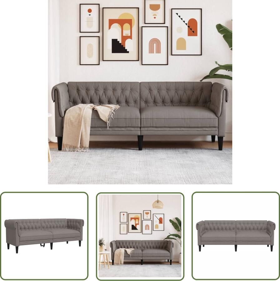 The Living Store Driezitsbank Chesterfield-stijl stof taupe Chesterfieldstijl Drie Zitsbank Banks Kopen Salon Meubilair Lounge Stoffen Bank