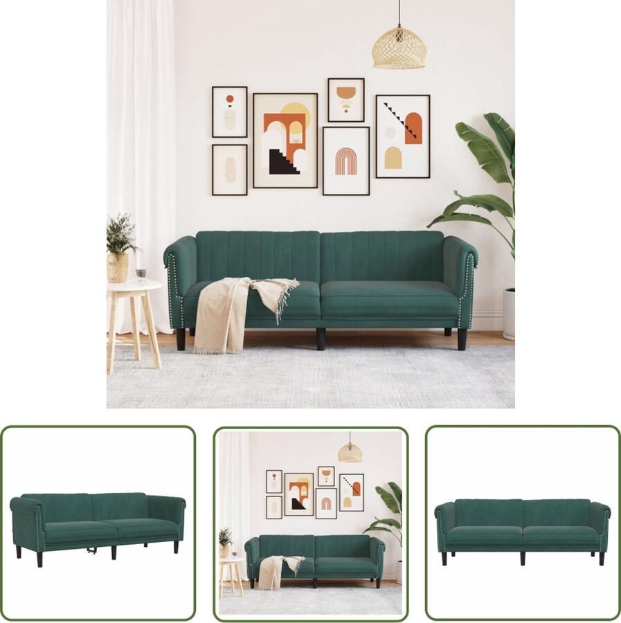 The Living Store 3-zitsbank fluweel donkergroen Comfortabel met ondersteunende poten 203 x 77 x 74 cm 3 Persoons Bank Donker Groene Bank Velvet Bank Lounge Bank Banks Kopen