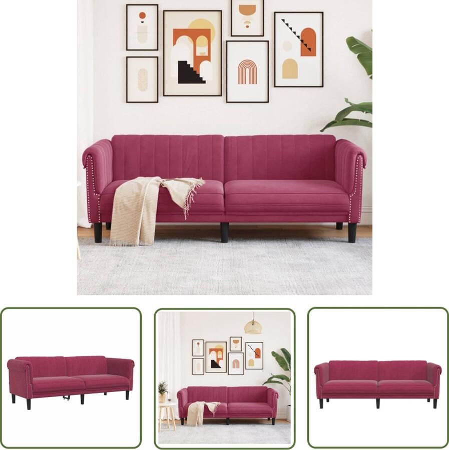 The Living Store Fluweel 3-zitsbank 203x77x74 cm Wijnrood Comfortabel modern design met ondersteunende poten Assembly required 3 Zits Bank Fluweel Bank Rode Bank Banksofa Lounge Meubilair