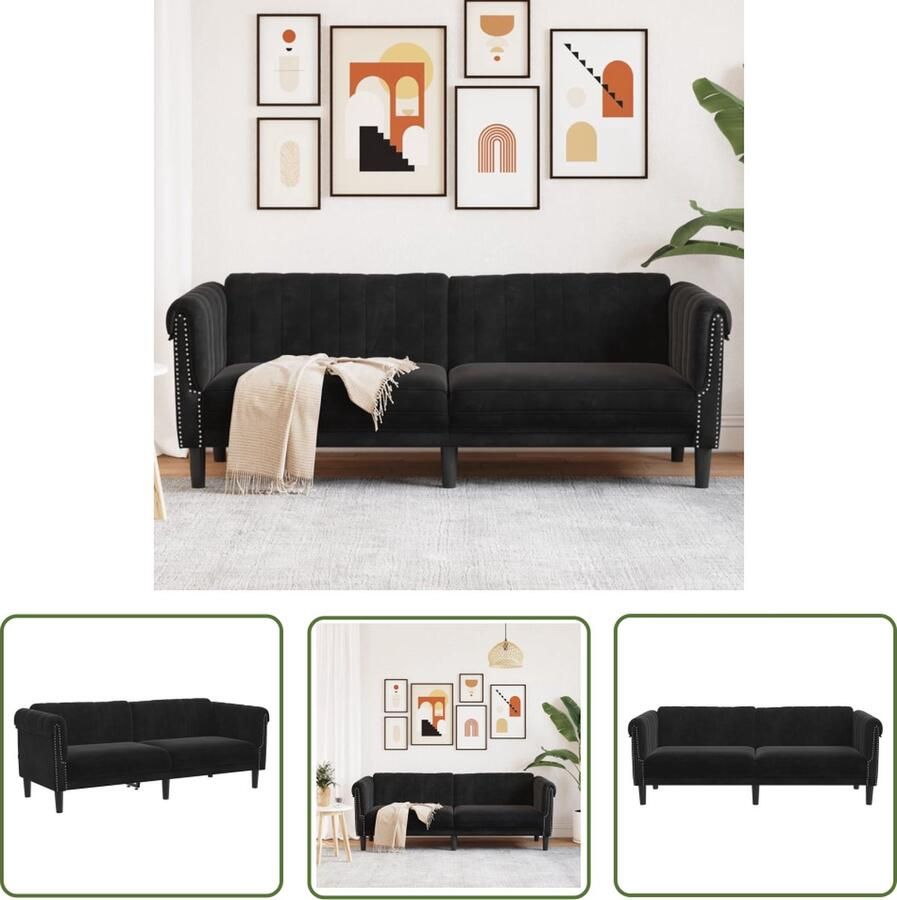 The Living Store Zitsbank 3-zitsbank Fluweel Zwart 203x77x74cm 3 Zits Bank Fluweel Sofa Zwarte Bank Lounge Bank Bankstel