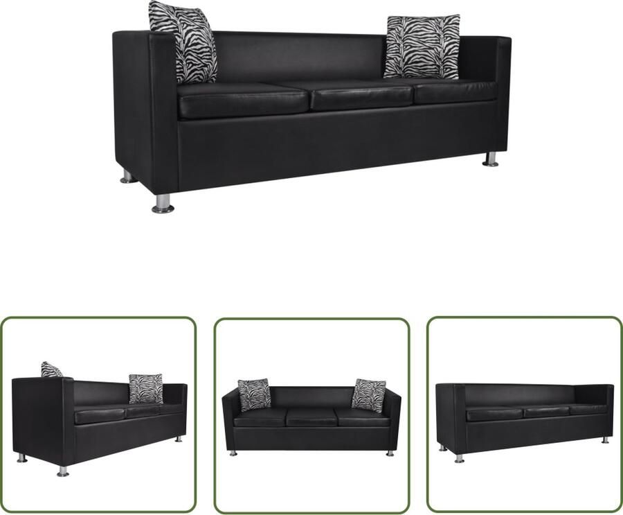 The Living Store Driezitsbank Hoogwaardig Kunstleer Optimaal Zitcomfort Zwart 170x62.5x63 cm Inclusief Kussens Draagvermogen 110 kg Drie Gezichtsbank Kunstleder Sofa Zwarte Bank Lounge Bank Living Room Meubels - Foto 3
