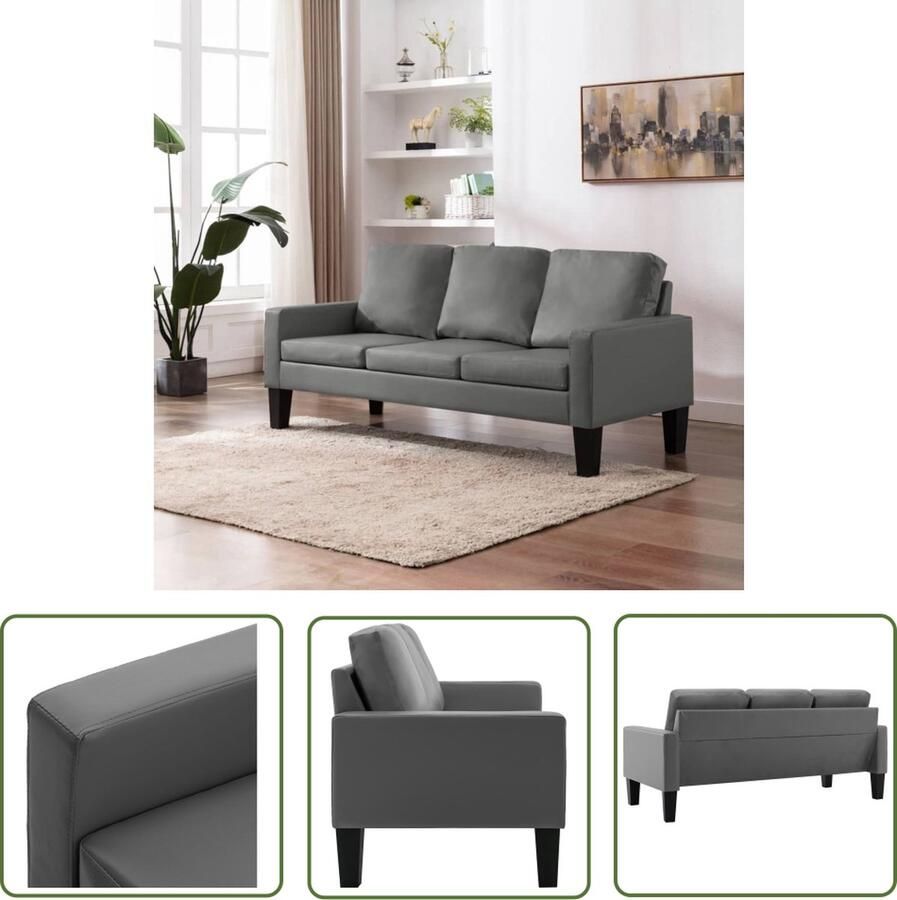 The Living Store Driezitsbank Kunstleer 184 x 76 x 82.5 cm Grijs - Foto 2