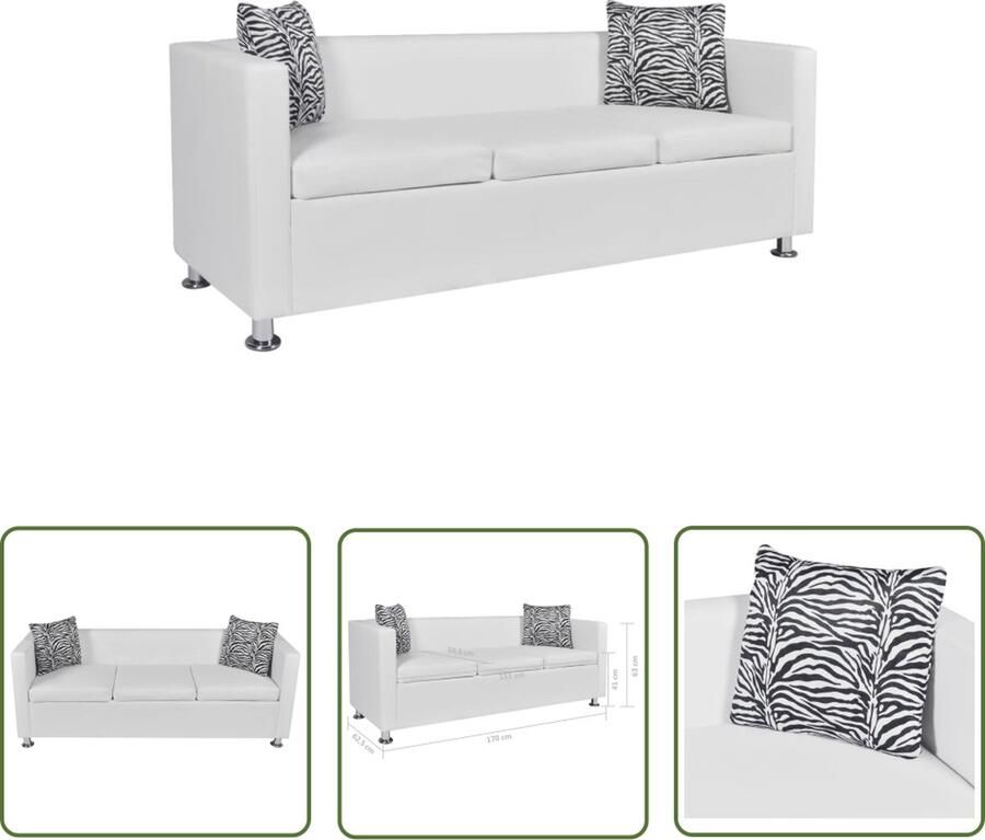 The Living Store Driezitsbank Kunstleer Optimaal zitcomfort Brede zitting 170 x 62.5 x 63 cm Wit Drietersbank Bankstel Lederlook Lounge Meubilair Zitbanken - Foto 2
