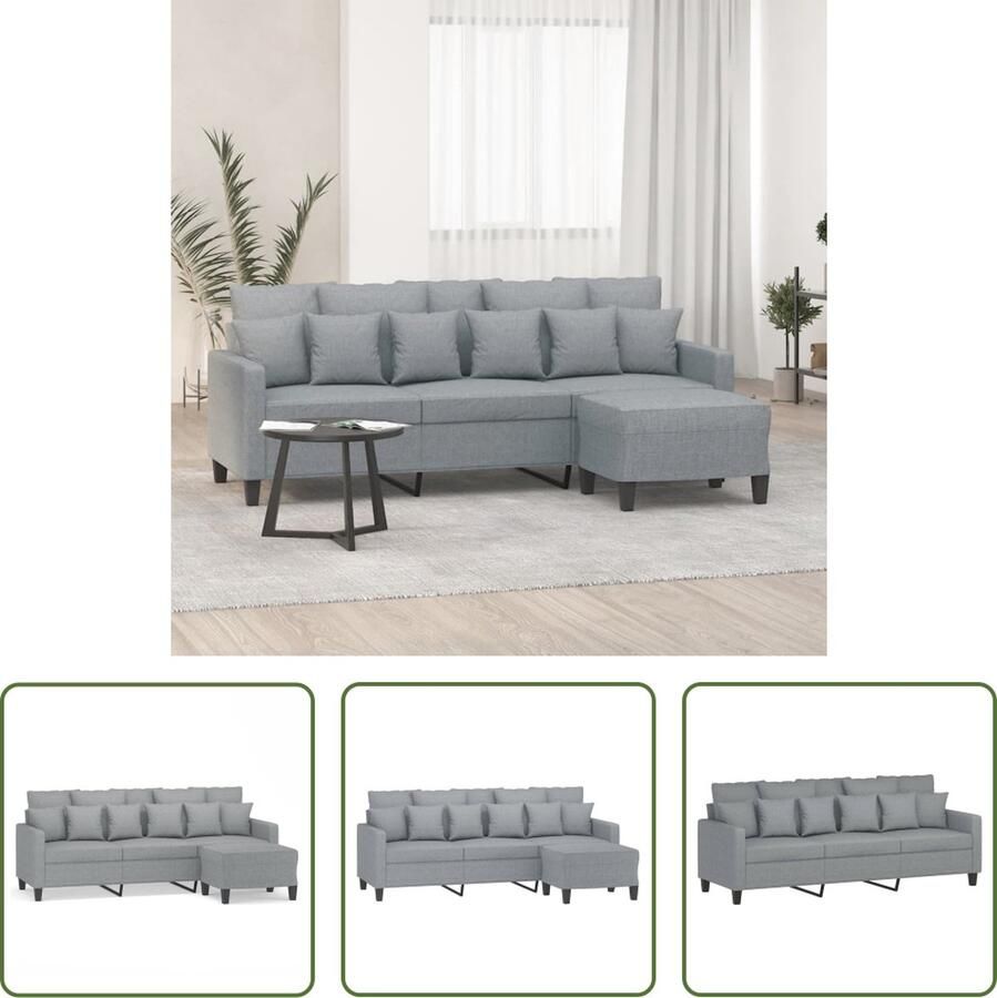 VidaXL The Living Store Driezitsbank Lichtgrijs 198x77x80 cm Stoffen bank met voetenbank