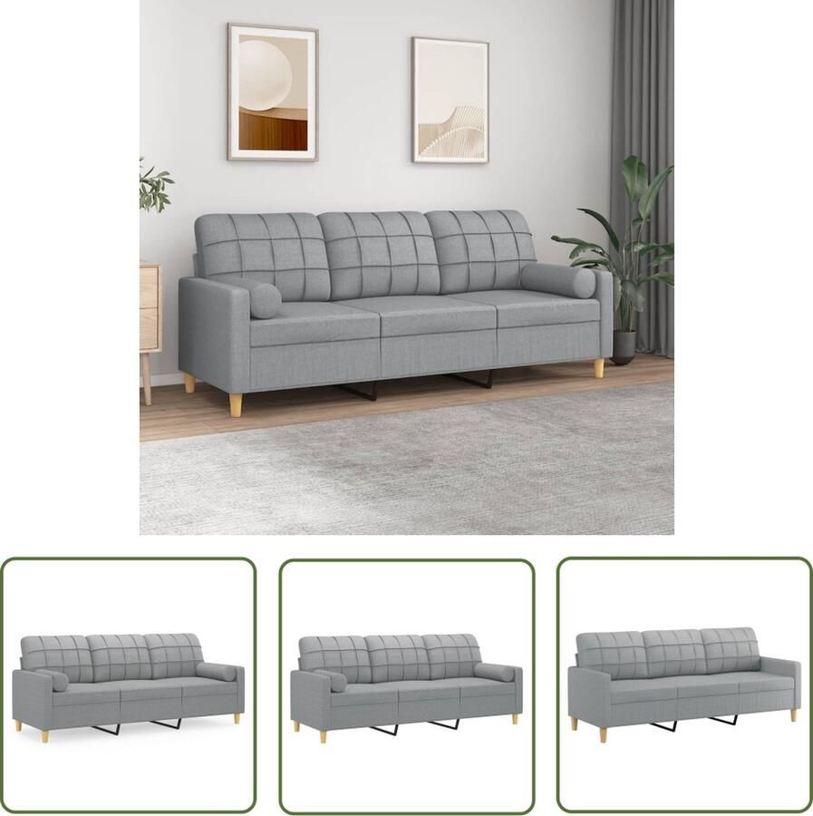 The Living Store Driezitsbank Lichtgrijs Stof 198x77x80cm Comfortabele zit Duurzame stof Stevig frame Verwijderbare kussenhoezen Driepersoonsbank Comfortabele Bank Grijze Bank Stoffen Bank Lounge Bank