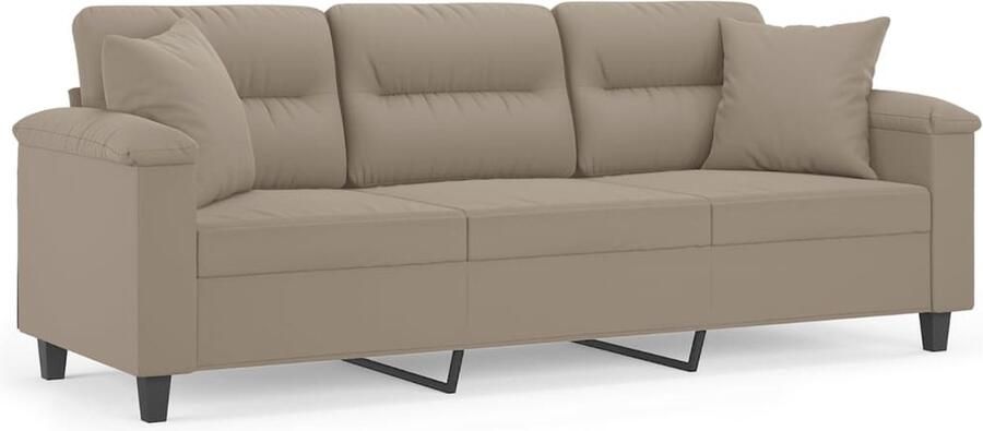 The Living Store Driezitsbank met kussens 180 cm microvezelstof taupe Drie Zits Bank Microfiber Bank Lounge Bank Bankstellen Woonkamer Meubilair - Foto 2