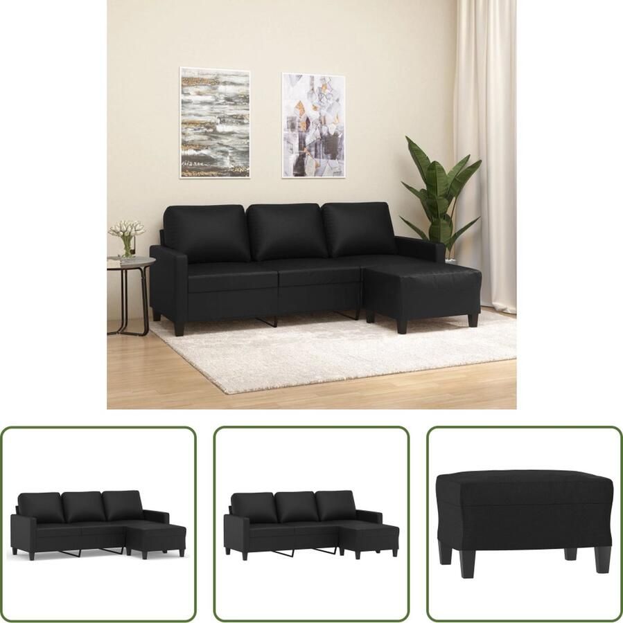 The Living Store Driezitsbank Met Voetenbank Kunstleer Zwart 198x77x80 cm Stevig Frame Comfortabel Zitten Geschikt voor Woonruimtes Modern Design Montage Vereist