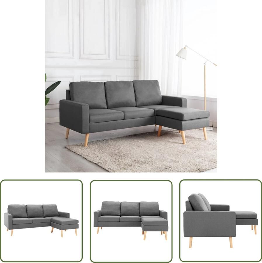 VidaXL The Living Store Driezitsbank met voetenbank stof lichtgrijs Drie Gezichtsbank Bankstellen Lounge Stoffering Salonmeubel Grijs Sofa