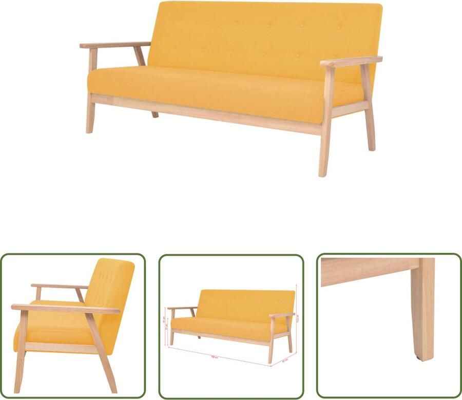 The Living Store 3-zitsbank geel 158 x 67 x 73.5 cm polyester stof 3-zitsbank Gele Bank Banks Kopen Salon Meubilair Living Room Furniture - Foto 2