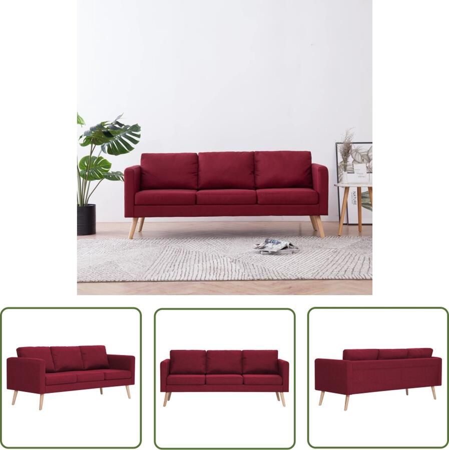 The Living Store Stijlvolle 3-zitsbank Houten frame 168 x 70 x 73 cm Wijnrood Drie Gezitsbank Bankstellen Salontafel Woonkamer Meubels Rode Bank
