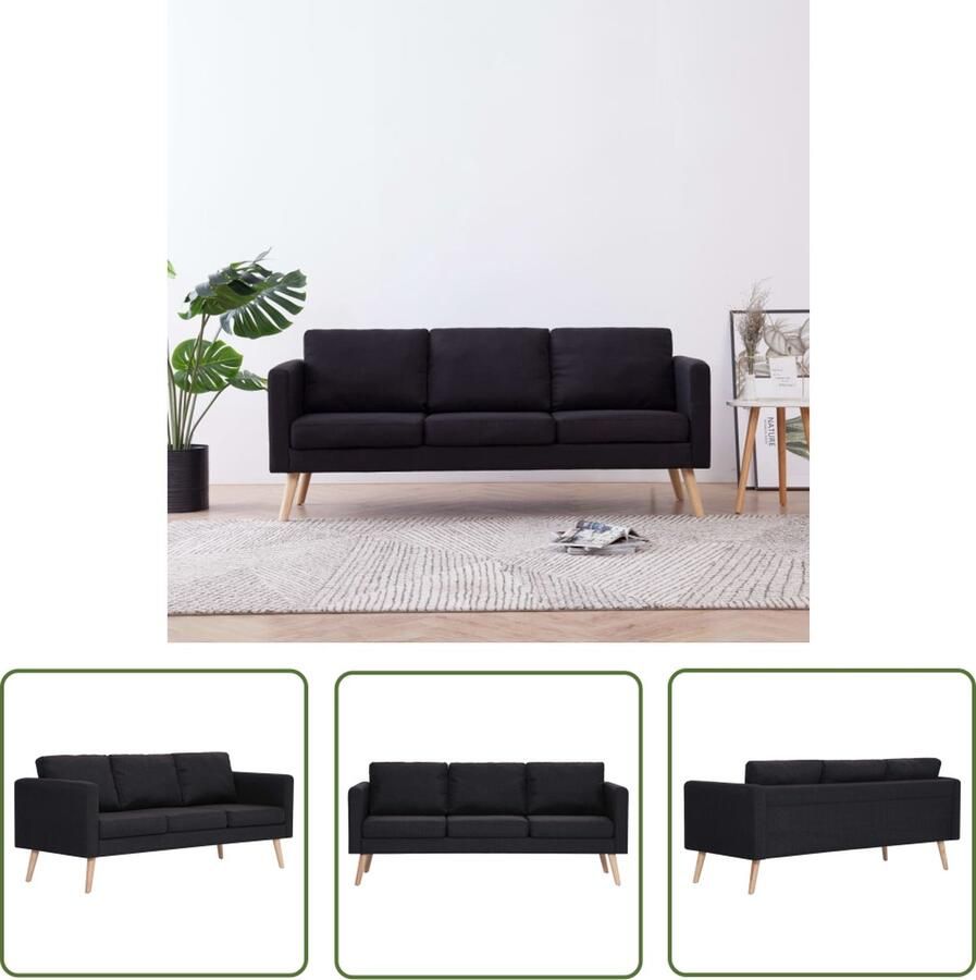 The Living Store 3-zitsbank Stoffen bank Breed zitoppervlak Verwijderbare kussenhoezen Zwarte kleur 168x70x73 cm 3 Persoons Bank Stoffen Bank Zwarte Bank Banks Kopen Lounge Bank - Foto 2