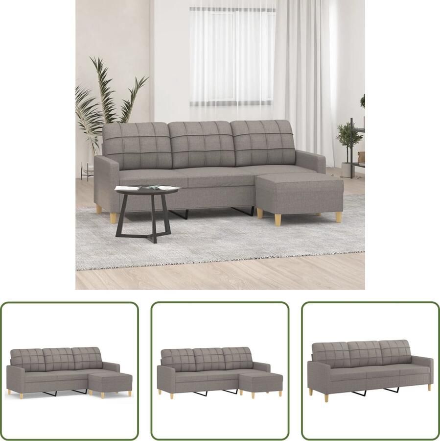 VidaXL Hoekbank 3 Zits Bank Driezitsbank met voetenbank 180 cm stof taupe Lounge Set Salon Meubilair Relaxfauteuil