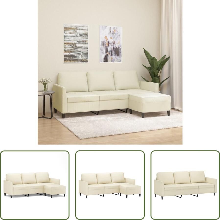 The Living Store Driezitsbank met voetenbank 180 cm kunstleer crème Drie Gezitsbank Hoekbank Salontafel Lounge Meubilair Lederlook - Foto 2