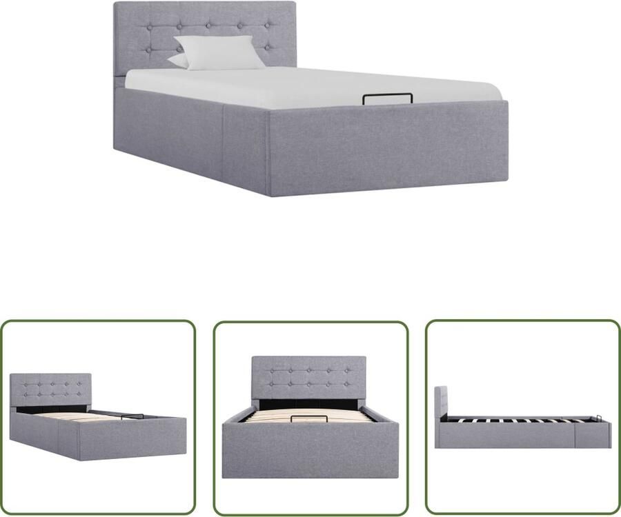 The Living Store Eenpersoons Bedframe Lichtgrijs 100 x 200 cm Met opbergvak Hydraulisch Eenpersoons Bed Hydraulisch Bed Opbergbed Grijs Bed Minimalistisch Bed - Foto 2